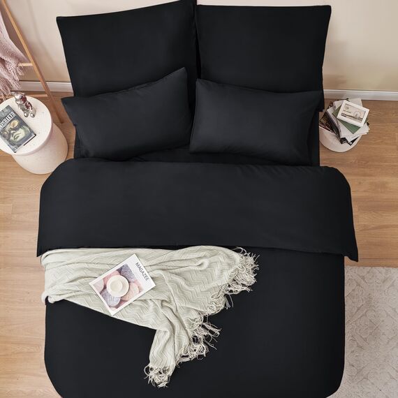 RUIKASI Bettwäsche 200x220 3teilig Schwarz - Polyester Mikrofaser Bettwäsche-Sets OEKO-TEX, Bettbezüge 200 x 220cm + 2 Kissenbezüge 80x80cm mit Reißverschluss, Weich und Bügelfrei