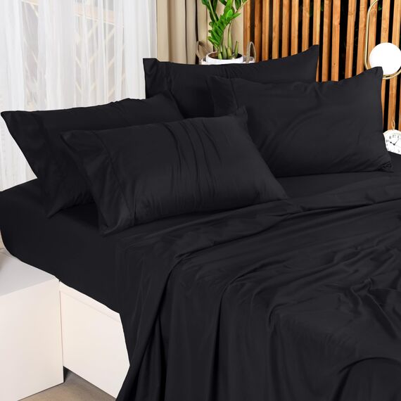 Utopia Bedding Queen-Size-Bettwäsche-Set, Großpackung mit 2 Bettlaken-Sets, perfekt für Spa, Hotel und Gästezimmer, gebürstete Mikrofaser, schrumpf- und lichtbeständig, pflegeleicht, Schwarz