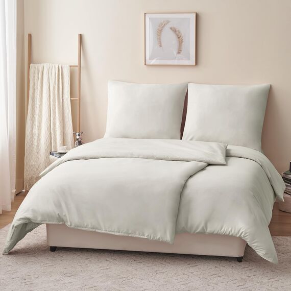 RUIKASI Bettwäsche 135x200 Beige 4teilig - Polyester Mikrofaser Bettwäsche-Sets Oeko-TEX, 2 Bettbezüge 135x200cm + 2 Kissenbezüge 80x80cm mit Reißverschluss, Weich und Bügelfrei