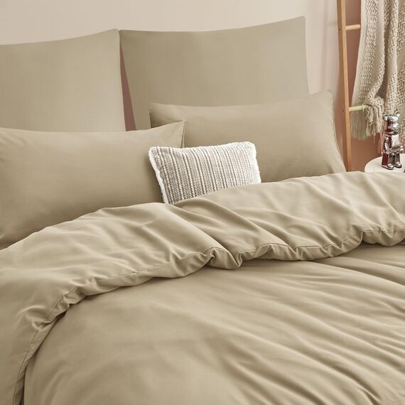 RUIKASI Bettwäsche 200x220 Khaki 3teilig - Polyester Mikrofaser Bettwäsche-Sets Oeko-TEX, Bettbezüge 200 x 220cm + 2 Kissenbezüge 80x80cm mit Reißverschluss, Weich und Bügelfrei