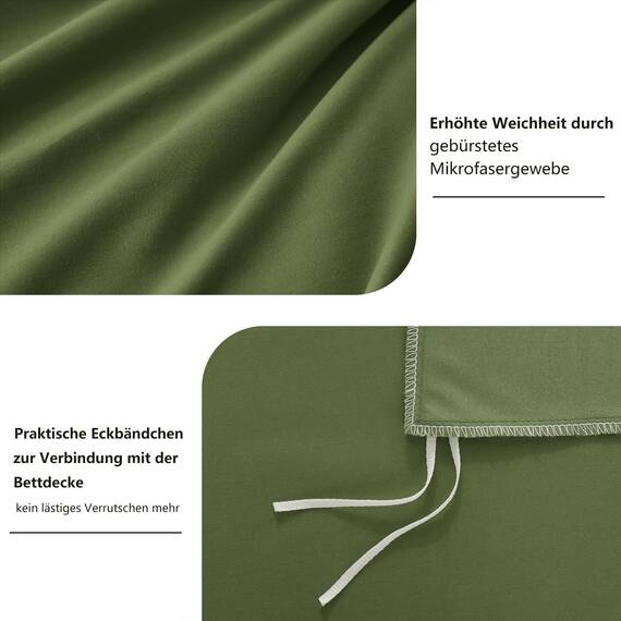 RUIKASI Bettwäsche 155x220 Grün 2teilig - Olivgrün Mikrofaser Bettwäsche-Sets Oeko-TEX, Bettbezüge 155 x 220cm + Kissenbezüge 80x80cm mit Reißverschluss, Weich und Bügelfrei