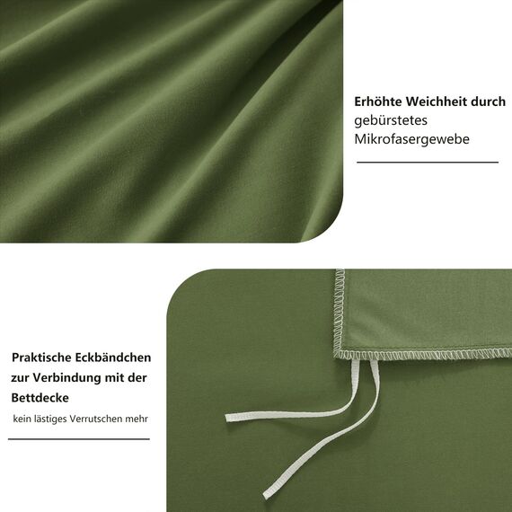 RUIKASI Bettwäsche 135x200 Grün 4teilig - Olivgrün Mikrofaser Bettwäsche-Sets Oeko-TEX, 2 Bettbezüge 135x200cm + 2 Kissenbezüge 80x80cm mit Reißverschluss, Weich und Bügelfrei