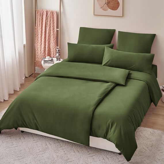 RUIKASI Bettwäsche 135x200 Grün 4teilig - Olivgrün Mikrofaser Bettwäsche-Sets Oeko-TEX, 2 Bettbezüge 135x200cm + 2 Kissenbezüge 80x80cm mit Reißverschluss, Weich und Bügelfrei