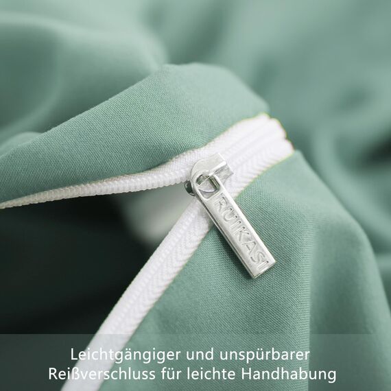 RUIKASI Bettwäsche 200x200 Grün 3teilig - Salbeigrün Mikrofaser Bettwäsche-Sets Oeko-TEX, Bettbezüge 200 x 200cm + 2 Kissenbezüge 80x80cm mit Reißverschluss, Weich und Bügelfrei
