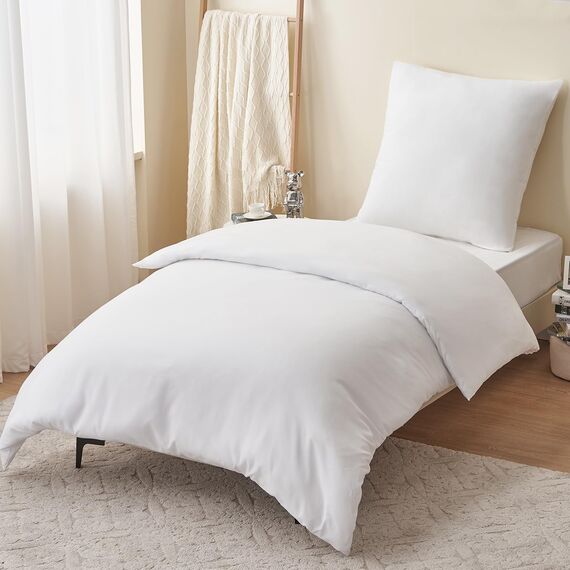 RUIKASI Bettwäsche 155x220 2teilig Weiß - Weiss Mikrofaser Bettwäsche-Sets OEKO-TEX, Bettbezüge 155 x 220cm + Kissenbezüge 80x80cm mit Reißverschluss, Weich und Bügelfrei