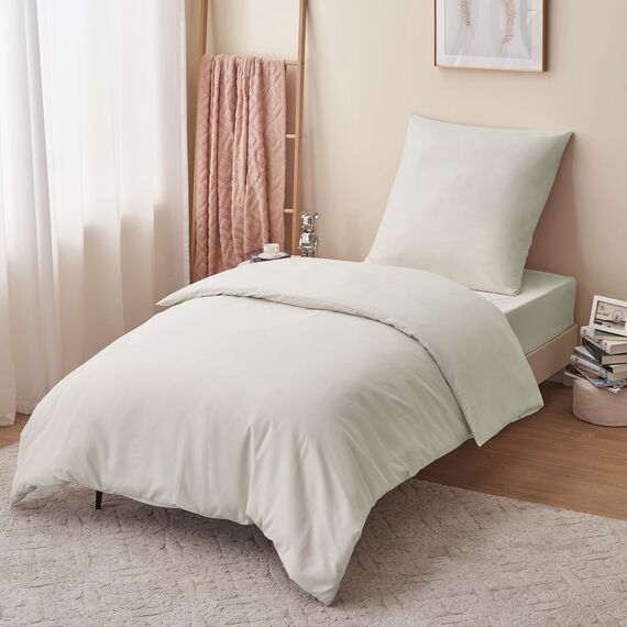 RUIKASI Bettwäsche 140x200 2teilig Beige - Polyester Mikrofaser Bettwäsche-Sets Oeko-TEX, Bettbezüge 140 x 200cm + Kissenbezüge 80x80cm mit Reißverschluss, Weich und Bügelfrei
