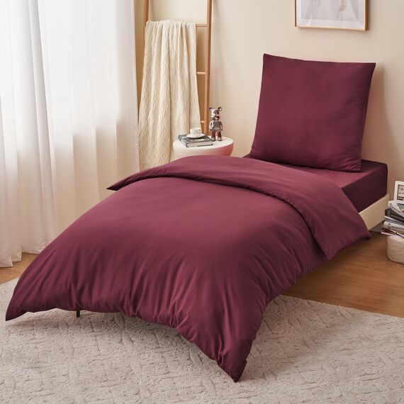 RUIKASI Bettwäsche 155x220 Rot 2teilig - Burgundy Mikrofaser Bettwäsche-Sets Oeko-TEX, Bettbezüge 155 x 220cm + Kissenbezüge 80x80cm mit Reißverschluss, Weich und Bügelfrei
