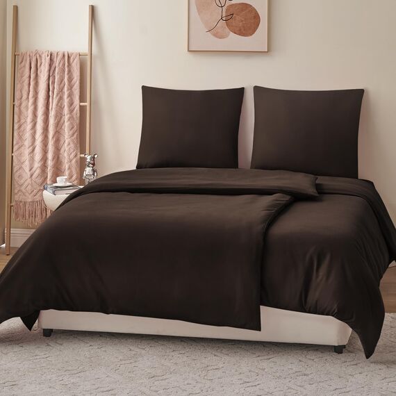 RUIKASI Bettwäsche 135x200 Braun 4teilig - Polyester Mikrofaser Bettwäsche-Sets Oeko-TEX, 2 Bettbezüge 135x200cm + 2 Kissenbezüge 80x80cm mit Reißverschluss, Weich und Bügelfrei