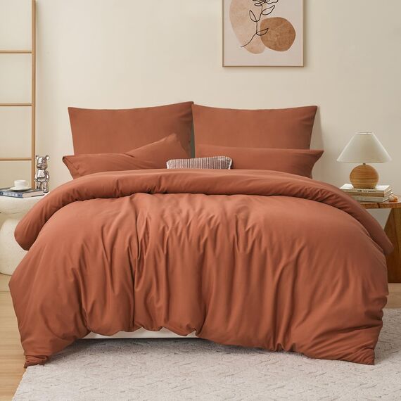 RUIKASI Bettwäsche 200x220 Orange 3teilig - Polyester Mikrofaser Bettwäsche-Sets Oeko-TEX, Bettbezüge 200 x 220cm + 2 Kissenbezüge 80x80cm mit Reißverschluss, Weich und Bügelfrei