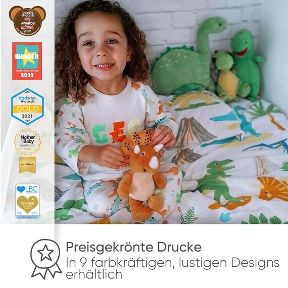 Bloomsbury Mill - Bettwäsche 200 x 200 cm Dinosaurier für Kinder – Doppelbett Bettwäscheset für Jungen und Mädchen – Jurassic Dino Wendebettwäsche und 2 Kissenbezug Set