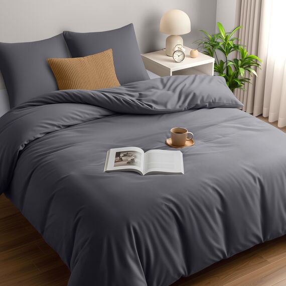 Utopia Bedding Bettwäsche 200x200 Set - Mikrofaser Bettbezug 200x200 cm + 2 Kissenbezüge 80x80 cm - Grau