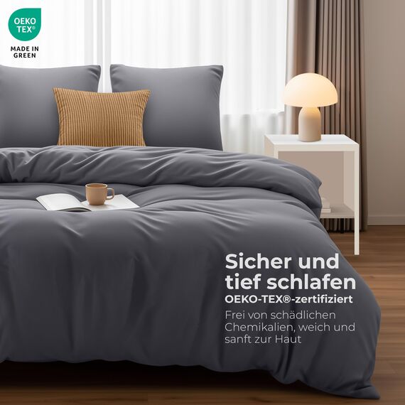 Utopia Bedding Bettwäsche 200x200 Set - Mikrofaser Bettbezug 200x200 cm + 2 Kissenbezüge 80x80 cm - Grau