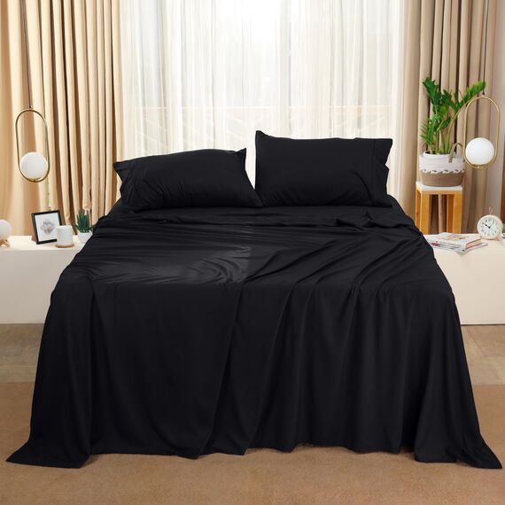 Utopia Bedding Queen-Size-Bettwäsche-Set, Großpackung mit 2 Bettlaken-Sets, perfekt für Spa, Hotel und Gästezimmer, gebürstete Mikrofaser, schrumpf- und lichtbeständig, pflegeleicht, Schwarz