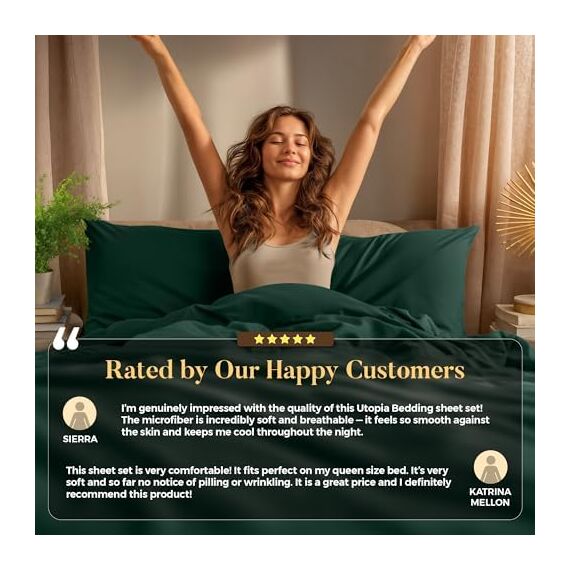 Utopia Bedding Queen-Bettwäsche-Set – 4-teiliges Bettwäsche-Set – gebürstete Mikrofaser – schrumpffrei und lichtbeständig – pflegeleicht (Queen, Smaragd)