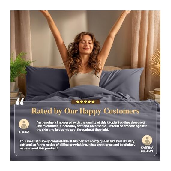 Utopia Bedding California King Bettwäsche-Set, 4-teilig, gebürstete Mikrofaser, schrumpft und verblasst Nicht, pflegeleicht (California King, Grau)