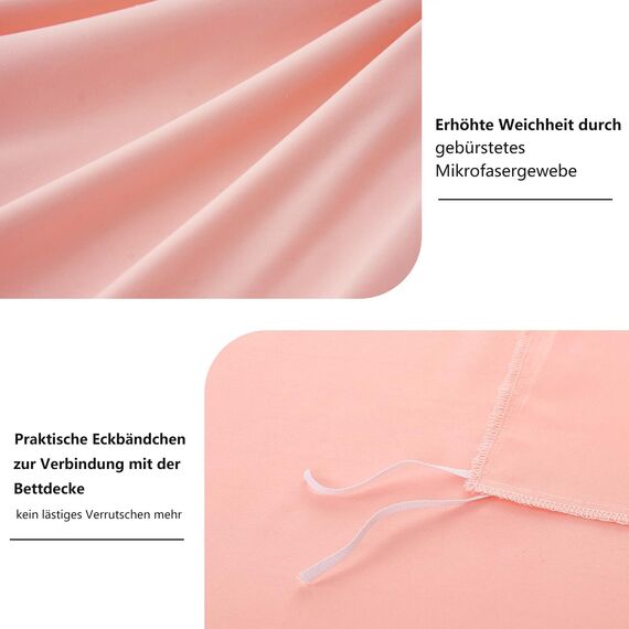 RUIKASI Bettwäsche 135x200 4teilig Rosa - Pink Mikrofaser Bettwäsche-Sets Oeko-TEX, 2 Bettbezüge 135x200cm + 2 Kissenbezüge 80x80cm mit Reißverschluss, Weich und Bügelfrei