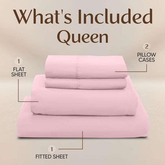 Utopia Bedding Queen-Bettwäsche-Set, 4-teilig, gebürstete Mikrofaser, schrumpft und lichtbeständig, pflegeleicht (Queen-Size-Bett, Rosa)