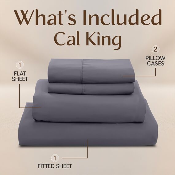 Utopia Bedding California King Bettwäsche-Set, 4-teilig, gebürstete Mikrofaser, schrumpft und verblasst Nicht, pflegeleicht (California King, Grau)