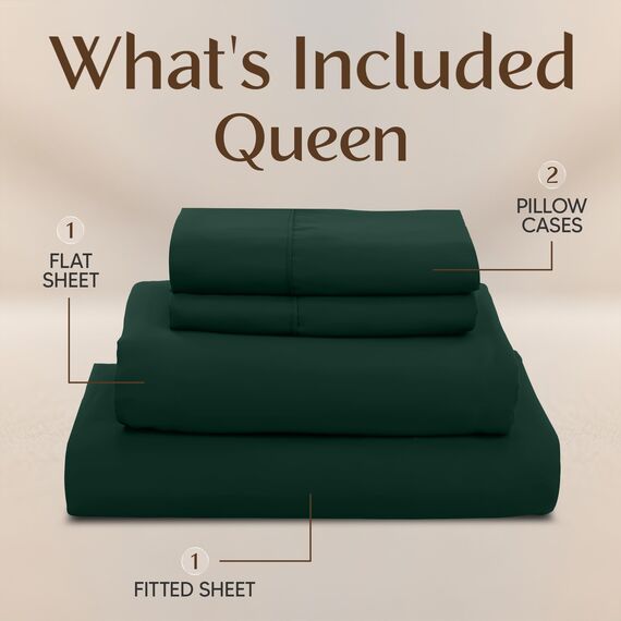 Utopia Bedding Queen-Bettwäsche-Set – 4-teiliges Bettwäsche-Set – gebürstete Mikrofaser – schrumpffrei und lichtbeständig – pflegeleicht (Queen, Smaragd)