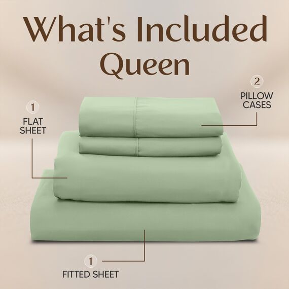 Utopia Bedding Bettlaken-Set – weiches, gebürstetes Mikrofasergewebe – schrumpft und verblasst Nicht, pflegeleicht (Queen, Salbei)