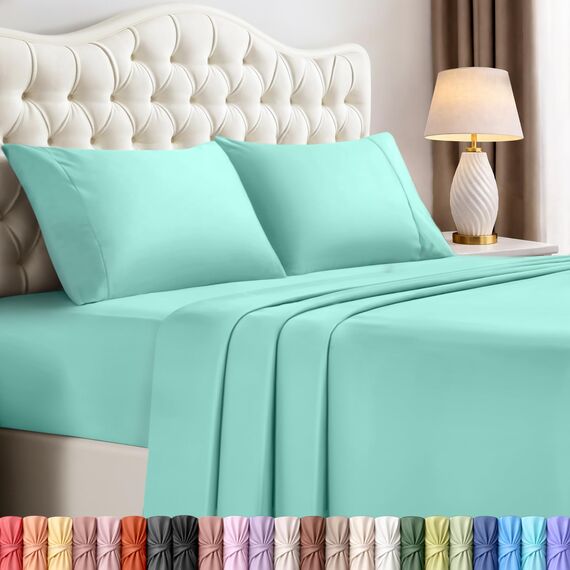 Utopia Bedding Queensize-Bettwäsche-Set – 4-teiliges Bettwäsche, gebürstete Mikrofaser, schrumpft und verblasst Nicht, pflegeleicht (Queen, Spa-Blau)