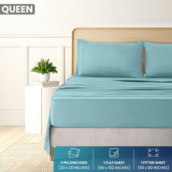 Utopia Bedding Queen-Size-Bettlaken-Set, gebürstete Mikrofaser, weiche Bettwäsche für Queen-Size-Bett, enthält 1 Spannbetttuch, 1 Flachbett und 2 Kissenbezüge, Tiefe Tasche (Spa Blue)