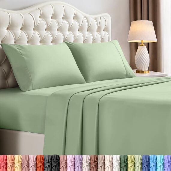 Utopia Bedding Bettwäsche-Set für King-Size-Bett, 4-teilig, gebürstete Mikrofaser, schrumpft und lichtbeständig, pflegeleicht (King-Size-Bett, Salbei)