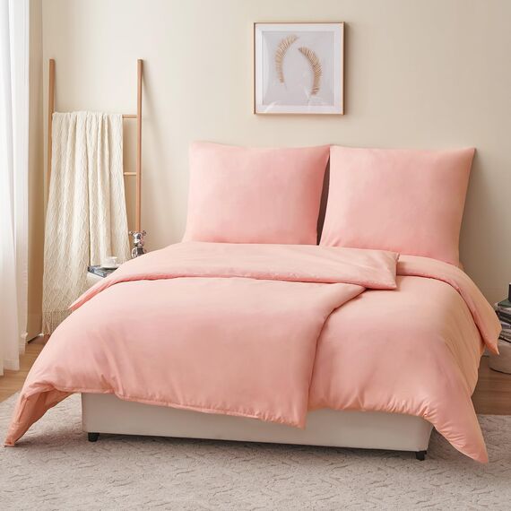 RUIKASI Bettwäsche 135x200 4teilig Rosa - Pink Mikrofaser Bettwäsche-Sets Oeko-TEX, 2 Bettbezüge 135x200cm + 2 Kissenbezüge 80x80cm mit Reißverschluss, Weich und Bügelfrei