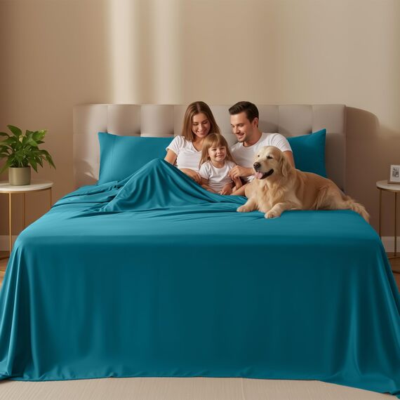 Utopia Bedding Queensize-Bettwäsche-Set, 4-teilig, gebürstete Mikrofaser, schrumpft und verblasst Nicht, pflegeleicht (Queen, Denimblau)