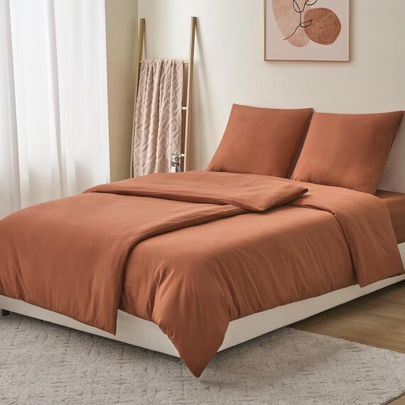 RUIKASI Bettwäsche 135x200 Orange 4teilig - Polyester Mikrofaser Bettwäsche-Sets Oeko-TEX, 2 Bettbezüge 135x200cm + 2 Kissenbezüge 80x80cm mit Reißverschluss, Weich und Bügelfrei
