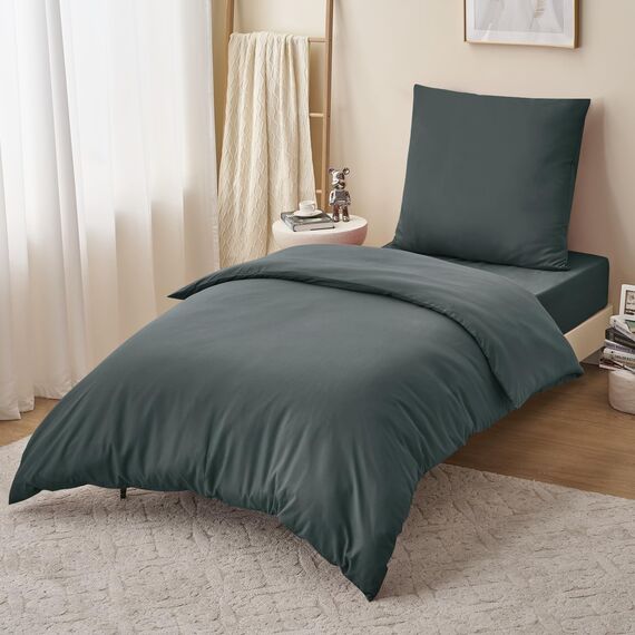 RUIKASI Bettwäsche 155x220 2teilig Grau - Anthrazit Mikrofaser Bettwäsche-Sets OEKO-TEX, Bettbezüge 155 x 220cm + Kissenbezüge 80x80cm mit Reißverschluss, Weich und Bügelfrei