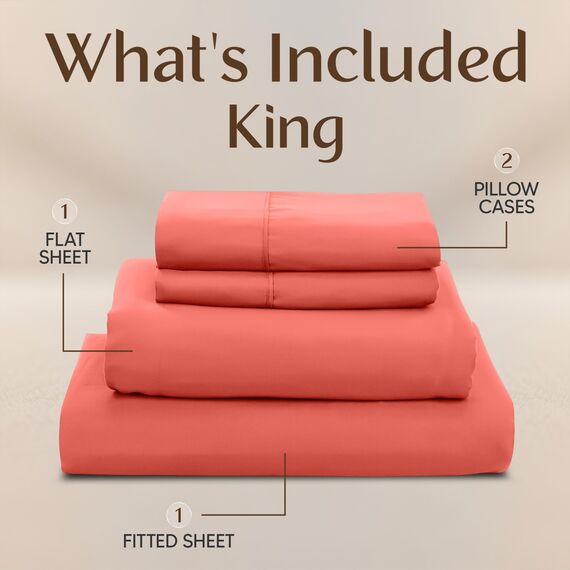 Utopia Bedding Bettwäsche-Set für King-Size-Betten, 4-teilig, gebürstete Mikrofaser, schrumpft und verblasst Nicht, pflegeleicht (Kingsize, Koralle)