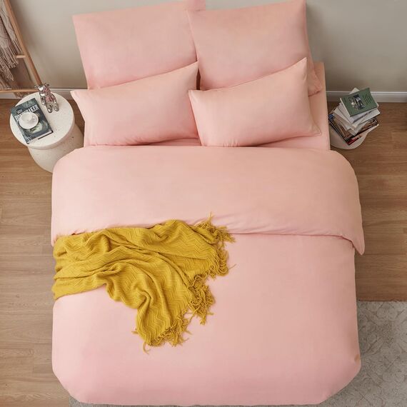 RUIKASI Bettwäsche 200x200 3teilig Rosa - Pfirsch Rosa Mikrofaser Bettwäsche-Sets Oeko-TEX, Bettbezüge 200 x 200cm + 2 Kissenbezüge 80x80cm mit Reißverschluss, Weich und Bügelfrei