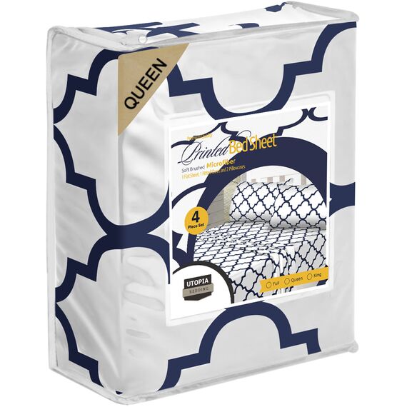 Utopia Bedding Bedrucktes Bettwäsche-Set, 1 Spannbetttuch, 1 Bettlaken und 2 Kissenbezüge – Stoff: