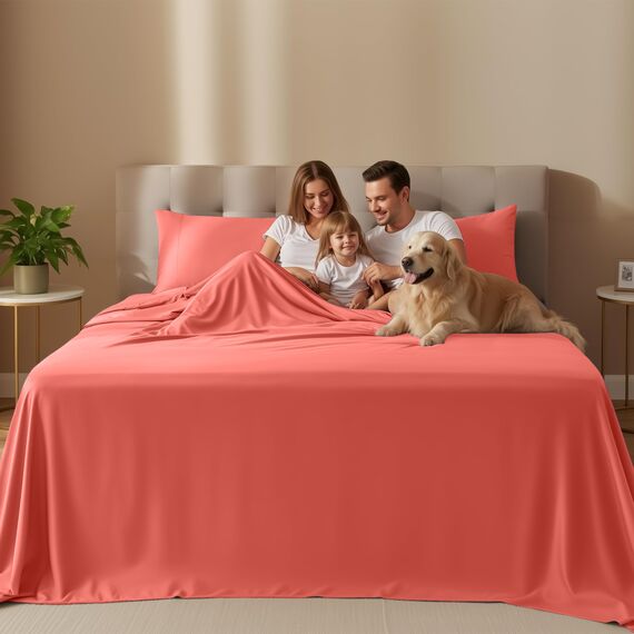 Utopia Bedding Bettwäsche-Set für King-Size-Betten, 4-teilig, gebürstete Mikrofaser, schrumpft und verblasst Nicht, pflegeleicht (Kingsize, Koralle)