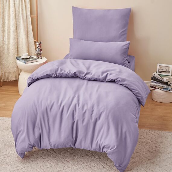 RUIKASI Bettwäsche 155x220 Lavendel 2teilig - Hell Violett Mikrofaser Bettwäsche-Sets Oeko-TEX, Bettbezüge 155 x 220cm + Kissenbezüge 80x80cm mit Reißverschluss, Weich und Bügelfrei