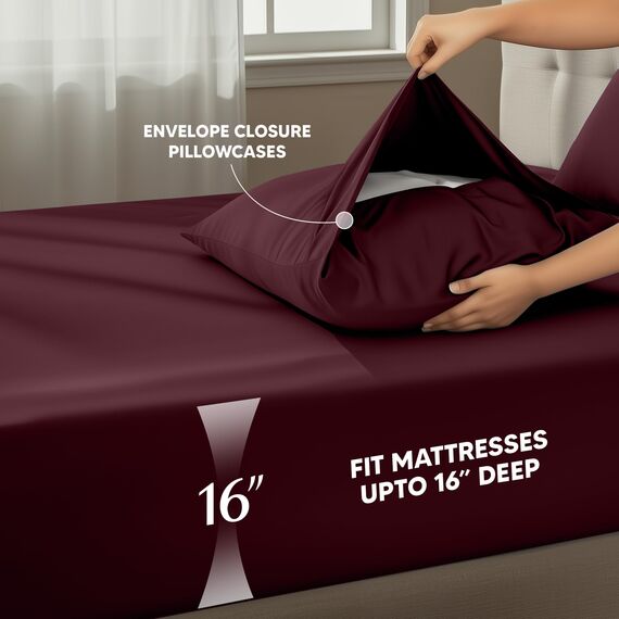 Utopia Bedding Komplettes Bettwäsche-Set, 4-teilig, gebürstete Mikrofaser, schrumpft und verblasst Nicht, pflegeleicht (voll, rot, Burgunderrot)