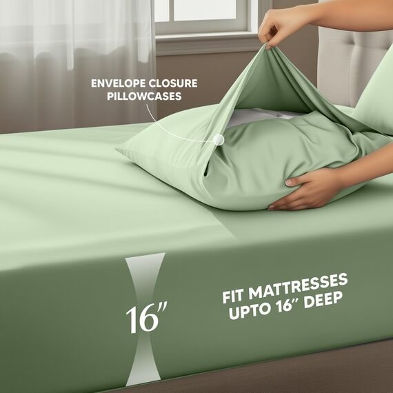 Utopia Bedding Bettlaken-Set – weiches, gebürstetes Mikrofasergewebe – schrumpft und verblasst Nicht, pflegeleicht (Queen, Salbei)