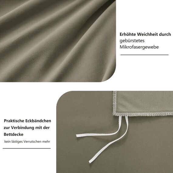 RUIKASI Bettwäsche Taupe 200x220 3teilig - Polyester Mikrofaser Bettwäsche-Sets Oeko-TEX, Bettbezüge 200 x 220cm + 2 Kissenbezüge 80x80cm mit Reißverschluss, Weich und Bügelfrei