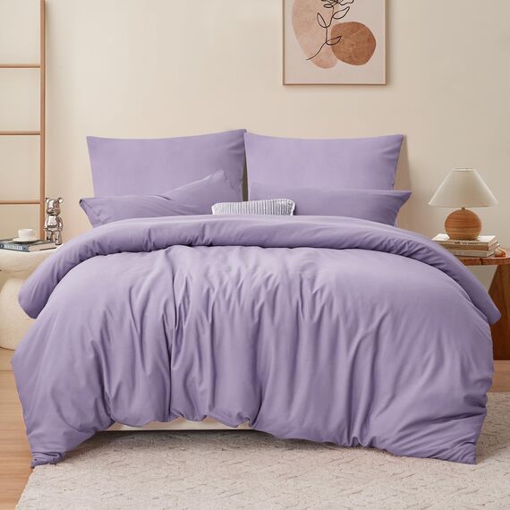 RUIKASI Bettwäsche 200x220 Lavendel 3teilig - Hell Violett Mikrofaser Bettwäsche-Sets Oeko-TEX, Bettbezüge 200 x 220cm + 2 Kissenbezüge 80x80cm mit Reißverschluss, Weich und Bügelfrei
