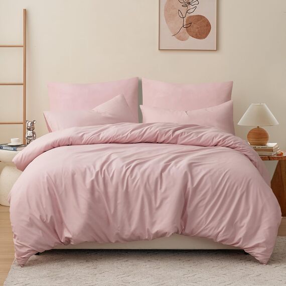 RUIKASI Bettwäsche 220x240 Rosa 3teilig - Hellrosa Mikrofaser Bettwäsche-Sets Oeko-TEX, Bettbezüge 220 x 240cm + 2 Kissenbezüge 80x80cm mit Reißverschluss, Weich und Bügelfrei