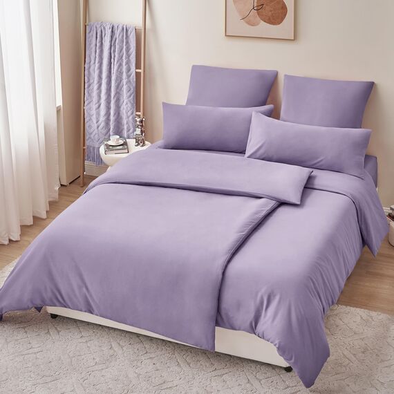 RUIKASI Bettwäsche 135x200 Lila 4teilig - Lavendel Bettwäsche-Sets Oeko-TEX, 2 Bettbezüge 135x200cm + 2 Kissenbezüge 80x80cm mit Reißverschluss, Weich und Bügelfrei