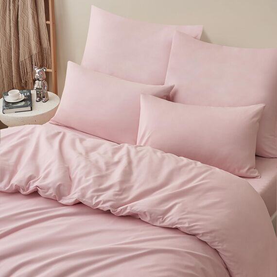 RUIKASI Bettwäsche 220x240 Rosa 3teilig - Hellrosa Mikrofaser Bettwäsche-Sets Oeko-TEX, Bettbezüge 220 x 240cm + 2 Kissenbezüge 80x80cm mit Reißverschluss, Weich und Bügelfrei