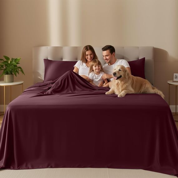 Utopia Bedding Komplettes Bettwäsche-Set, 4-teilig, gebürstete Mikrofaser, schrumpft und verblasst Nicht, pflegeleicht (voll, rot, Burgunderrot)