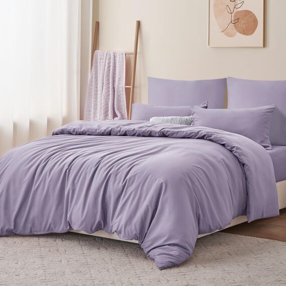 RUIKASI Bettwäsche 220x240 Lavendel 3teilig - Purple Mikrofaser Bettwäsche-Sets Oeko-TEX, Bettbezüge 220 x 240cm + 2 Kissenbezüge 80x80cm mit Reißverschluss, Weich und Bügelfrei