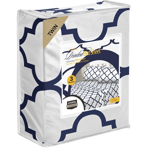 Utopia Bedding Bettwäsche-Set für Doppelbett, weiche Mikrofaser, 3-teilig, mit 38,1 cm tiefer Tasche, pflegeleicht, gebürstete Mikrofaser, Vierpass-Design, Weiß
