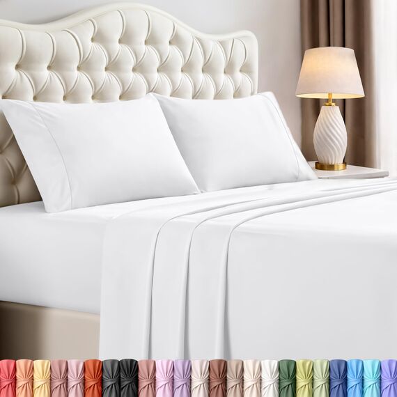 Utopia Bedding California King Bettwäsche-Set, 4-teilig, gebürstete Mikrofaser, schrumpft und verblasst Nicht, pflegeleicht (California King, Weiß)