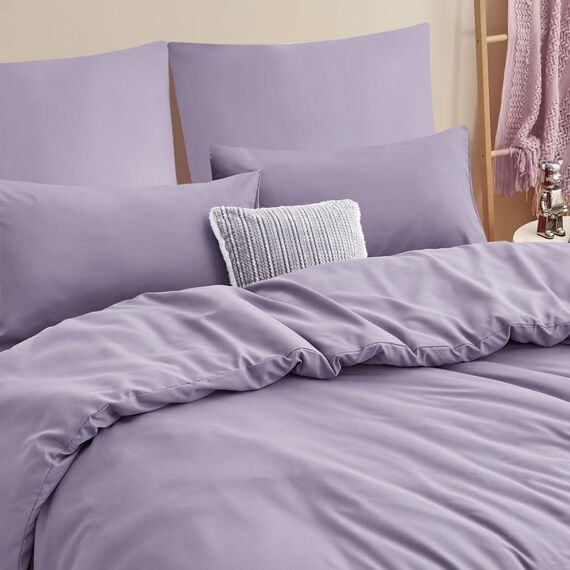 RUIKASI Bettwäsche 220x240 Lavendel 3teilig - Purple Mikrofaser Bettwäsche-Sets Oeko-TEX, Bettbezüge 220 x 240cm + 2 Kissenbezüge 80x80cm mit Reißverschluss, Weich und Bügelfrei