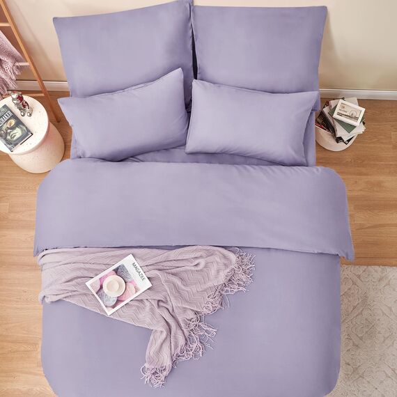 RUIKASI Bettwäsche 200x200 Lavendel 3teilig - Hell Violett Mikrofaser Bettwäsche-Sets Oeko-TEX, Bettbezüge 200 x 200cm + 2 Kissenbezüge 80x80cm mit Reißverschluss, Weich und Bügelfrei