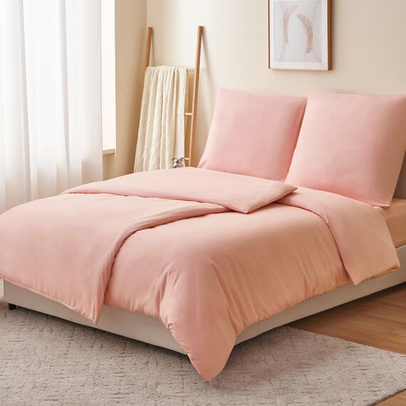 RUIKASI Bettwäsche 135x200 4teilig Rosa - Pink Mikrofaser Bettwäsche-Sets Oeko-TEX, 2 Bettbezüge 135x200cm + 2 Kissenbezüge 80x80cm mit Reißverschluss, Weich und Bügelfrei